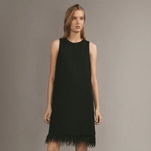 Massimo Dutti Black feather lined midi holiday dress